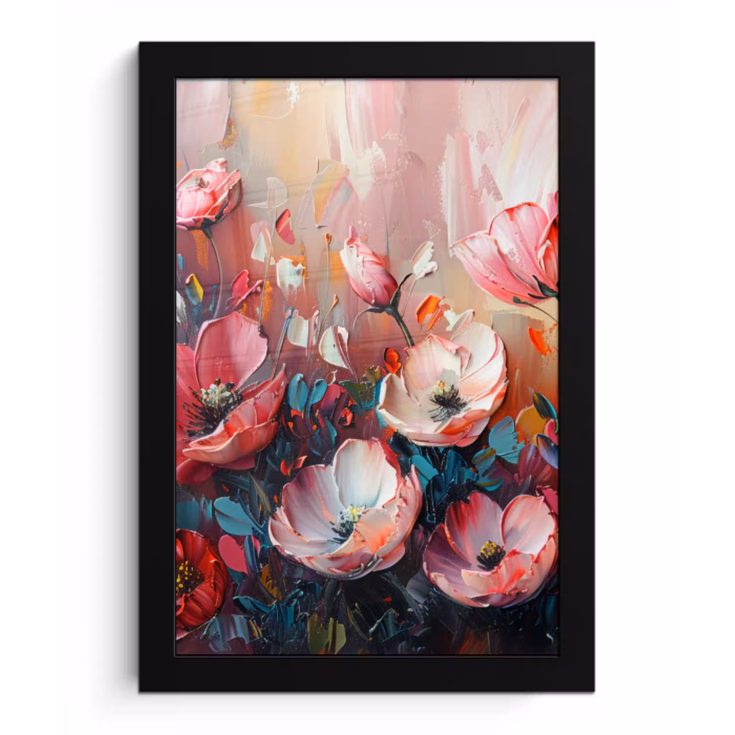 Klaprozen - Roze - Bloemen - Botanisch - Kunst fotolijst zwart zonder passe partout klein -3d