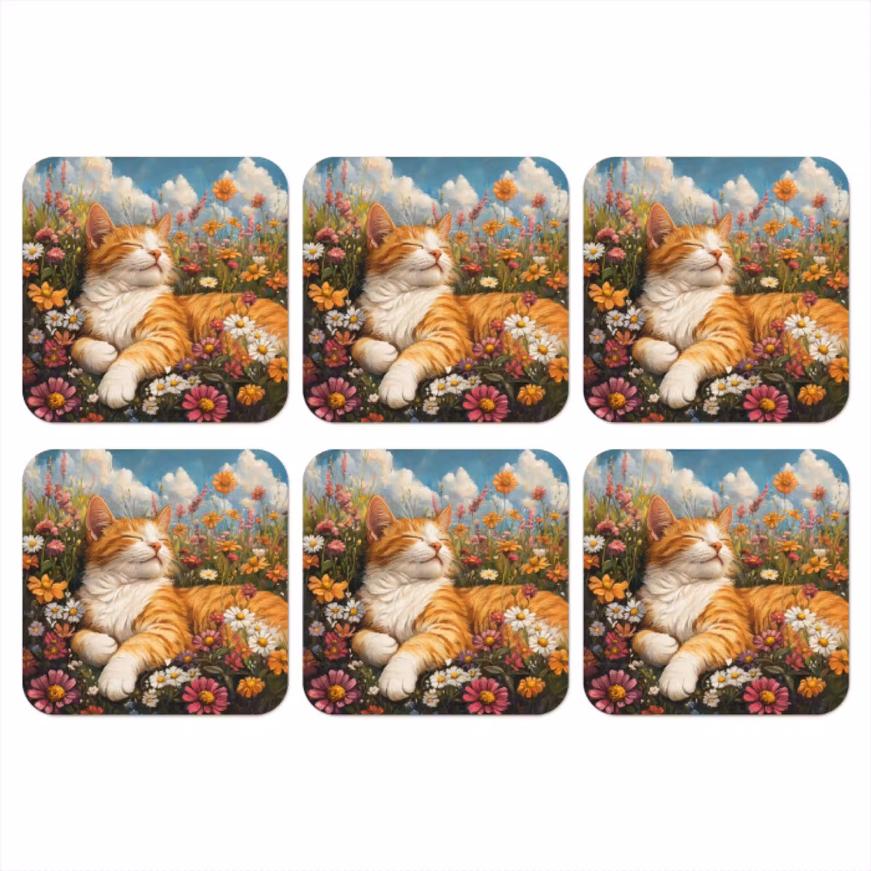 Kat - Bloemen - Ontspannen onderzetter kurk middel -3d