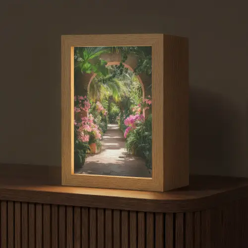 Doorkijk - Tropisch - Bloemen - Natuur Light Box met kabel (Tafellamp) klein -z3d_website