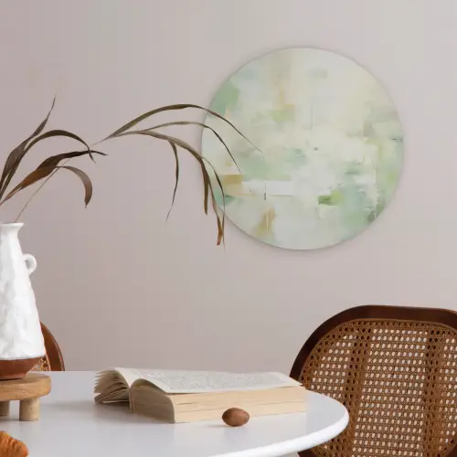 Abstract - Kunst - Wit - Groen - Modern Akoestische PET Vilt - Rond klein -sfeer3