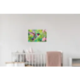 Kolibrie - Bloemen - Natuur - Kleurrijk Muursticker klein -kinderkamer