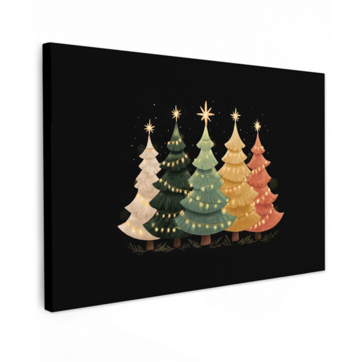 Kerstbomen - Kleurrijk - Lichtjes - Ster canvas 2cm klein -z3d