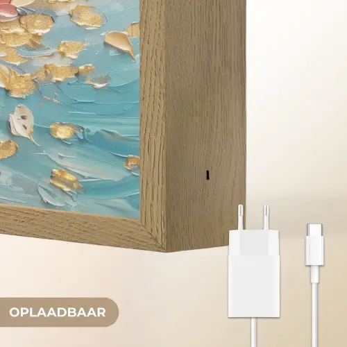 Boom - Blauw - Goud - Abstract - Modern Light Box met batterij (Wandlamp) middel -USP_websiteoplaadbaarNL