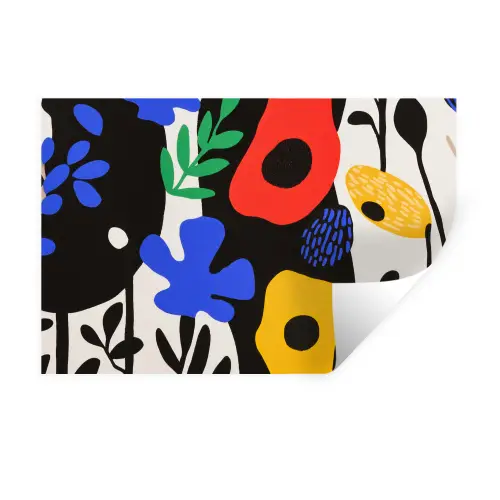 Bloemen - Bladeren - Abstract - Zwart Muursticker klein -3d