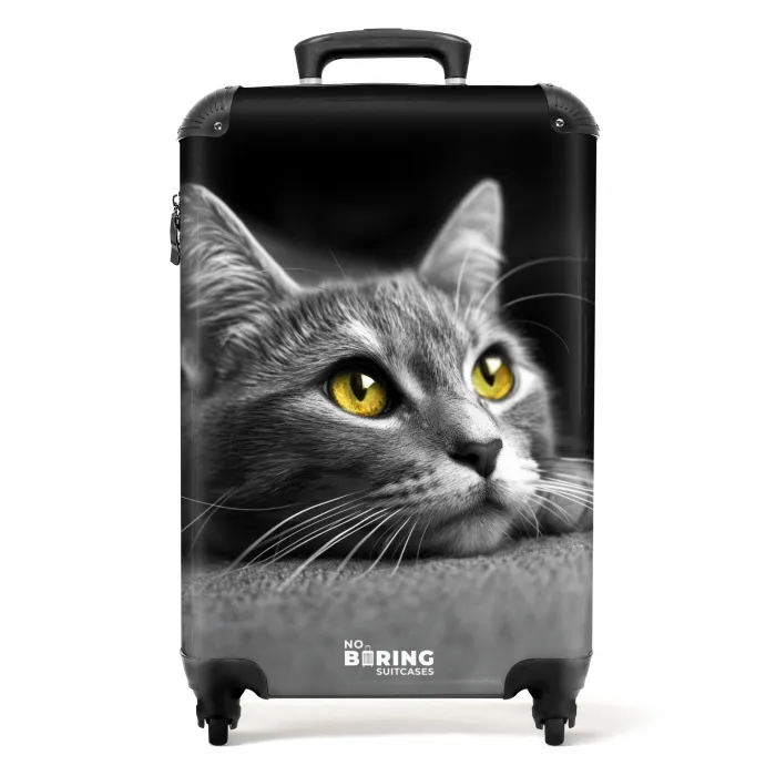 Zwart witte kat met gele ogen NBS - Handbagage koffer - Kinderen Unisex middel -productfoto_recht
