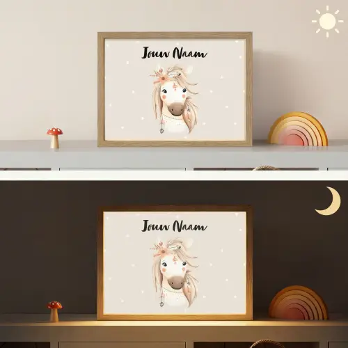 Paard - Manen - Bloemen - Stippen Light Box met batterij (Wandlamp kind) middel -sfeer3_kind