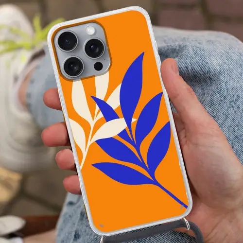 Takken - Bladeren - Minimalistisch - Blauw Hoesje iPhone 16 Pro Max met koord klein -sfeer3