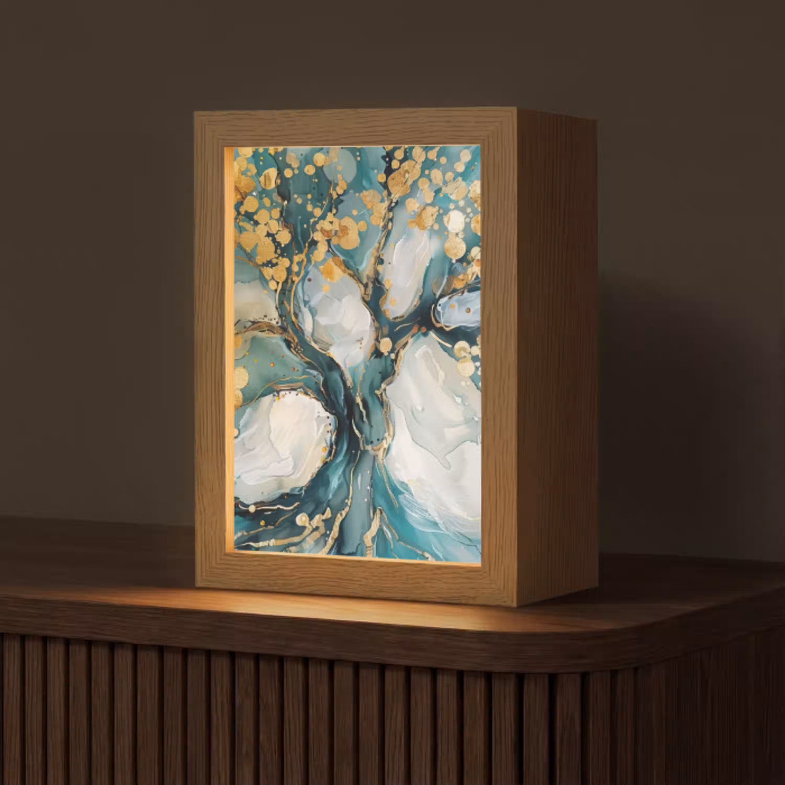 Boom - Modern - Verflook - Turquoise - Goud Light Box met kabel (Tafellamp) klein -z3d_website