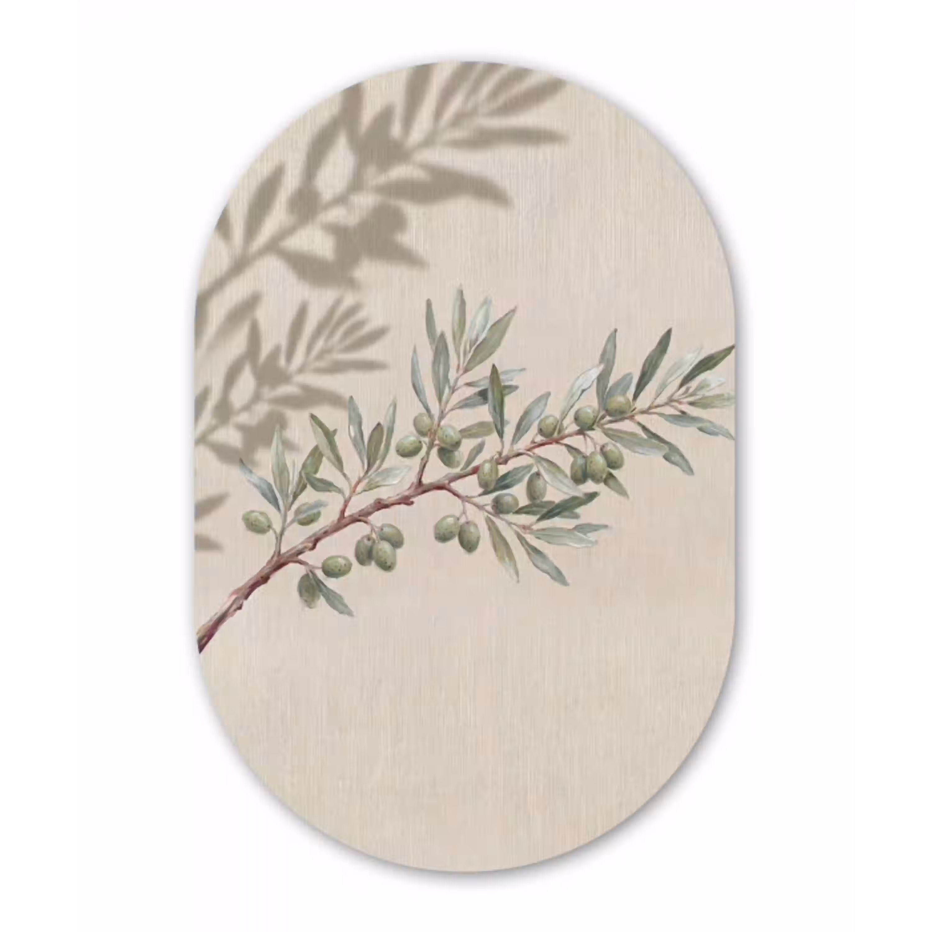 Olijftak - Bladeren - Natuur - Groen - Beige Wandcirkel Ovaal Aluminium middel -3d