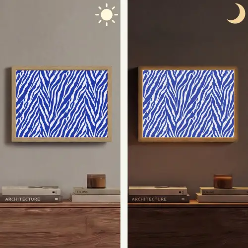 Zebra - Patroon - Kobalt - Blauw Light Box met batterij (Wandlamp) middel 907 -sfeer3