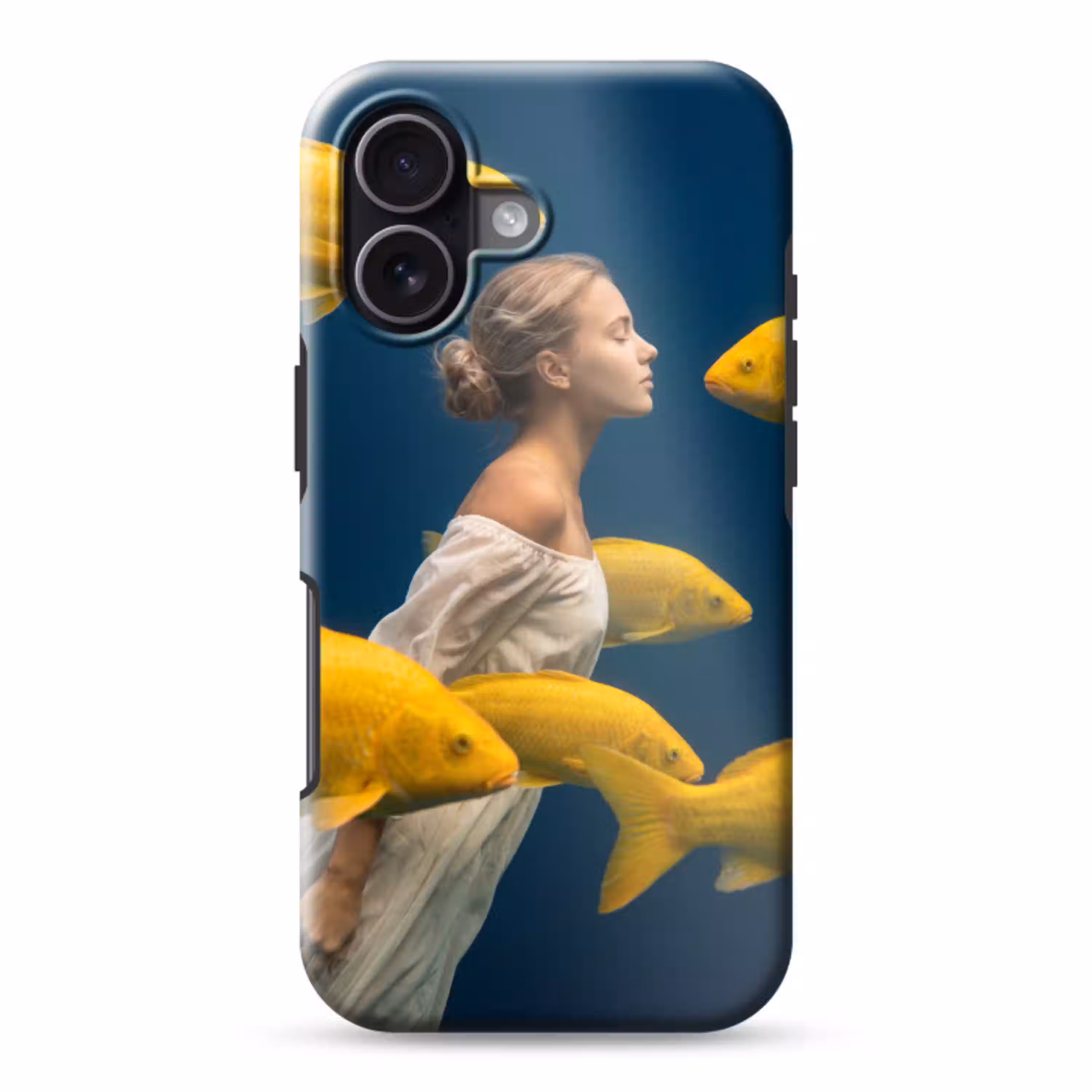 Vrouw - Vis - Water - Natuur - Geel Toughcase MagSafe Apple iPhone 17 klein -3d