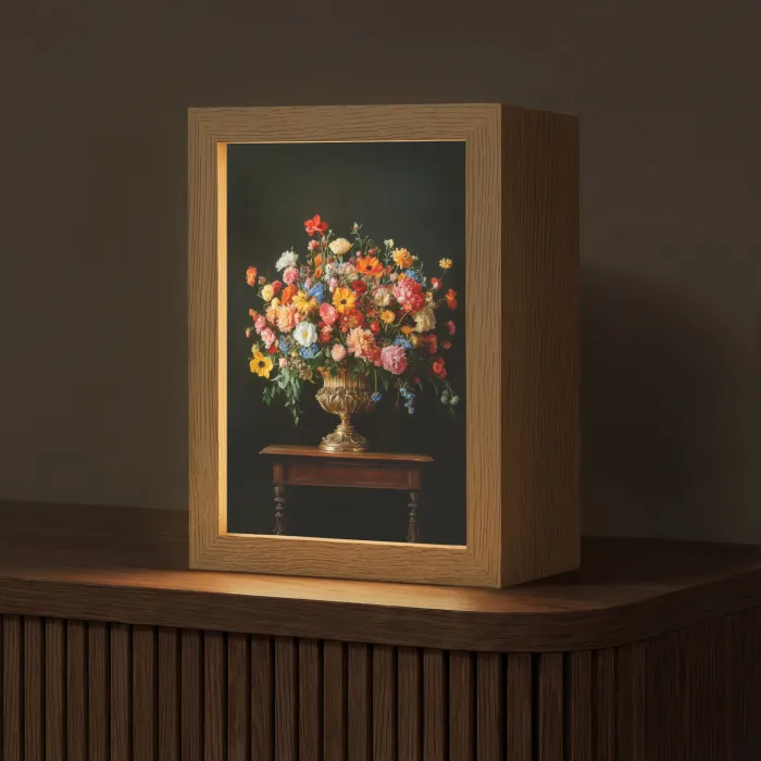 Goud - Bloemen - Kleuren - Vaas Light Box met kabel (Tafellamp) klein -z3d_website