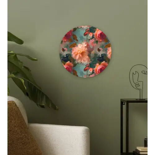 Roze - Patroon - Bloemen Wandcirkel kunststof plaat 5mm dik klein 188 -sfeer3