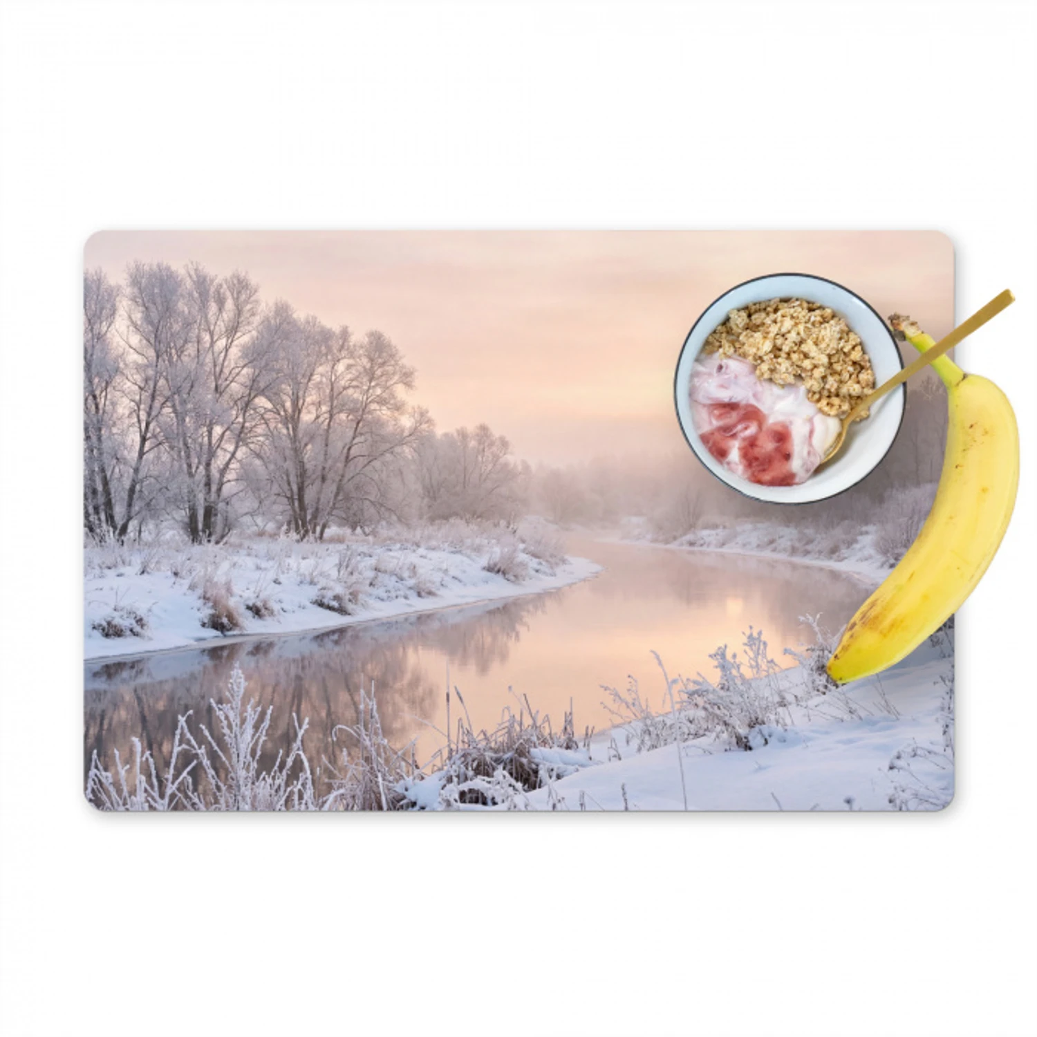 Rivier - Winter - Landschap - Sneeuw - Zonsopgang Placemat vinyl groot -zzzproduct_Kitchenyeah-website