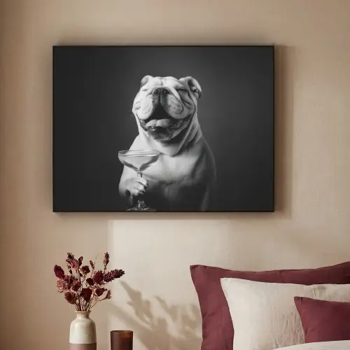Buldog - Hond - Glas Textielframe zwart klein -sfeer1