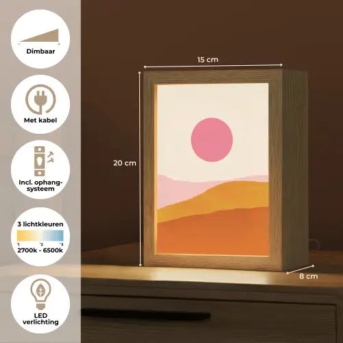 Zon - Heuvels - Abstract - Roze Light Box met kabel (Tafellamp) klein -USP_NL