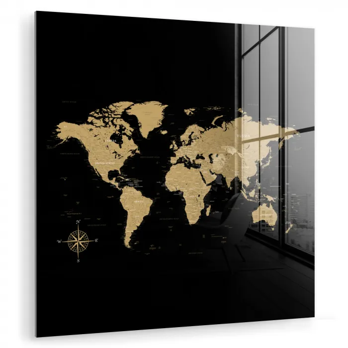 Wereldkaart - Beige - Zwart plexiglas 5mm klein -zzzproduct_nieuw