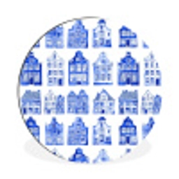 Patroon - Huizen - Blauw Wandcirkel aluminium klein 190 -3d