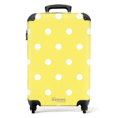 Gele achtergrond met witte stippen NBS - Handbagage koffer - Kinderen Unisex middel -productfoto_recht