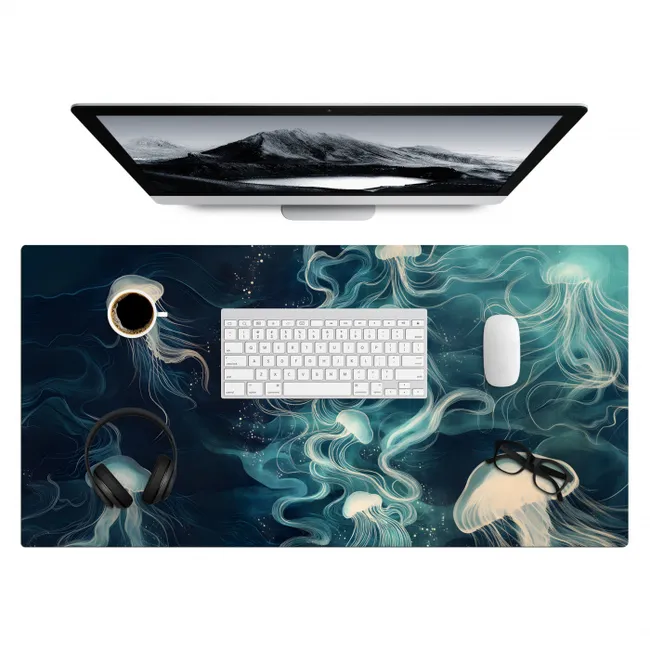 Desk Mat - Jellyfish - Sea - White - Waves