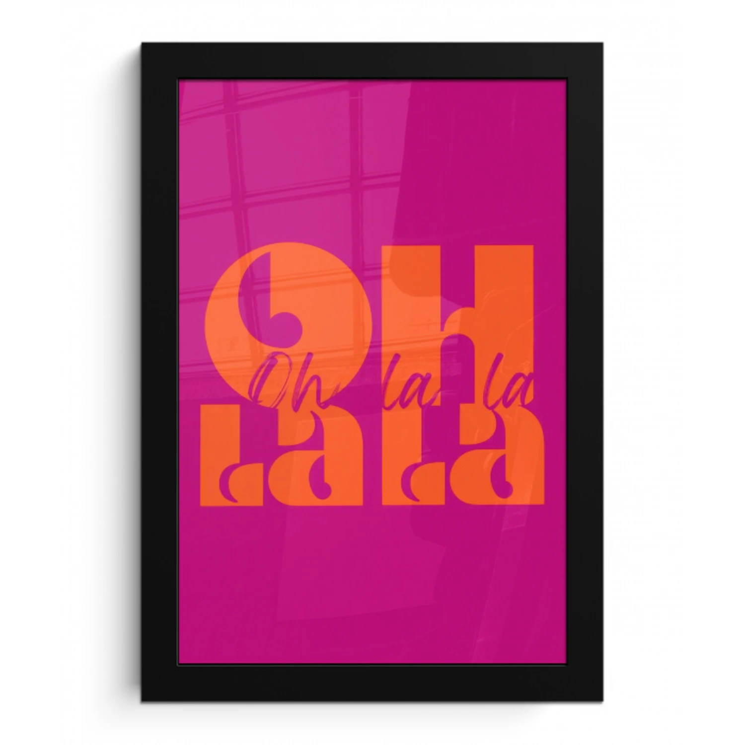 Oh la la - Roze - Oranje - Gestapelde letters fotolijst zwart zonder passe partout klein -3d