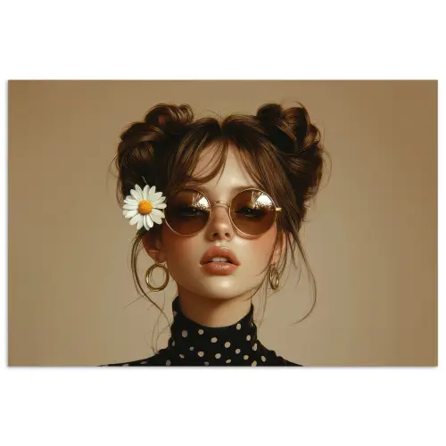 Vrouw - Beige - Bloem - Modern - Portret poster papier klein -3d