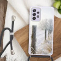 Hek - Sneeuw - Mist - Platteland - Nostalgisch Hoesje Samsung Galaxy A52 5G met koord klein -sfeer4