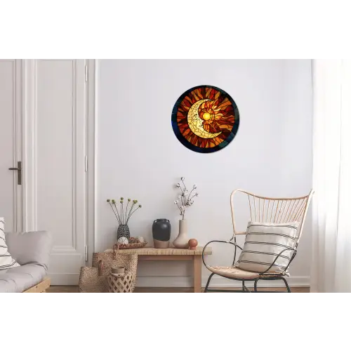 Mozaïek - Glas - Maan - Donkerblauw Wandcirkel aluminium klein -woonkamer