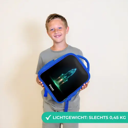Lancerende raket in neonstijl Kinderrugzak - Blauw middel -sfeer1_NL