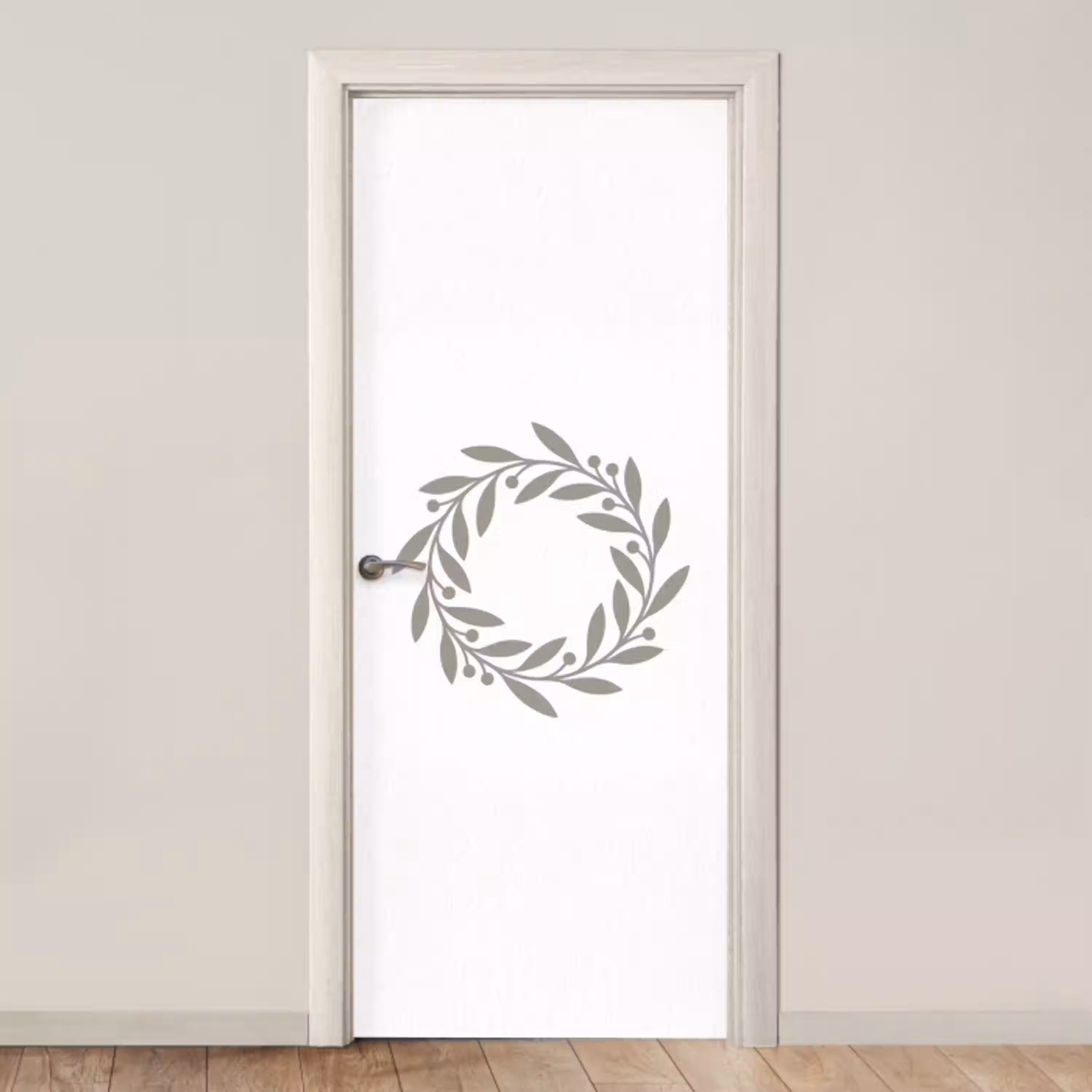 Krans - Bladeren - Natuur - Minimalistisch - Grijs deurposter klein -3d_beige
