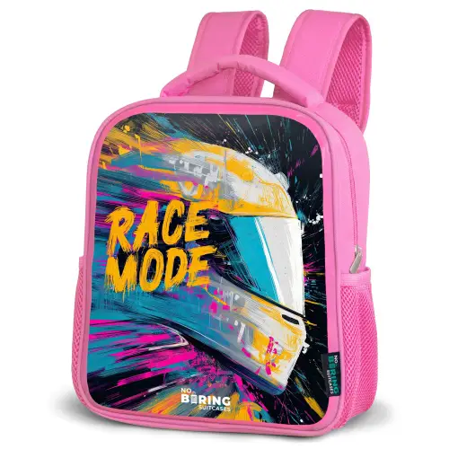 Racehelm - Verfspatten - Penseelstreken - Race mode Kinderrugzak - Roze middel -schuin