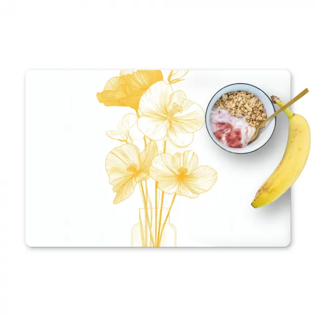 Lijntekening - Bloemen - Geel - Vaas Placemat vinyl groot -zzzproduct_Kitchenyeah-website