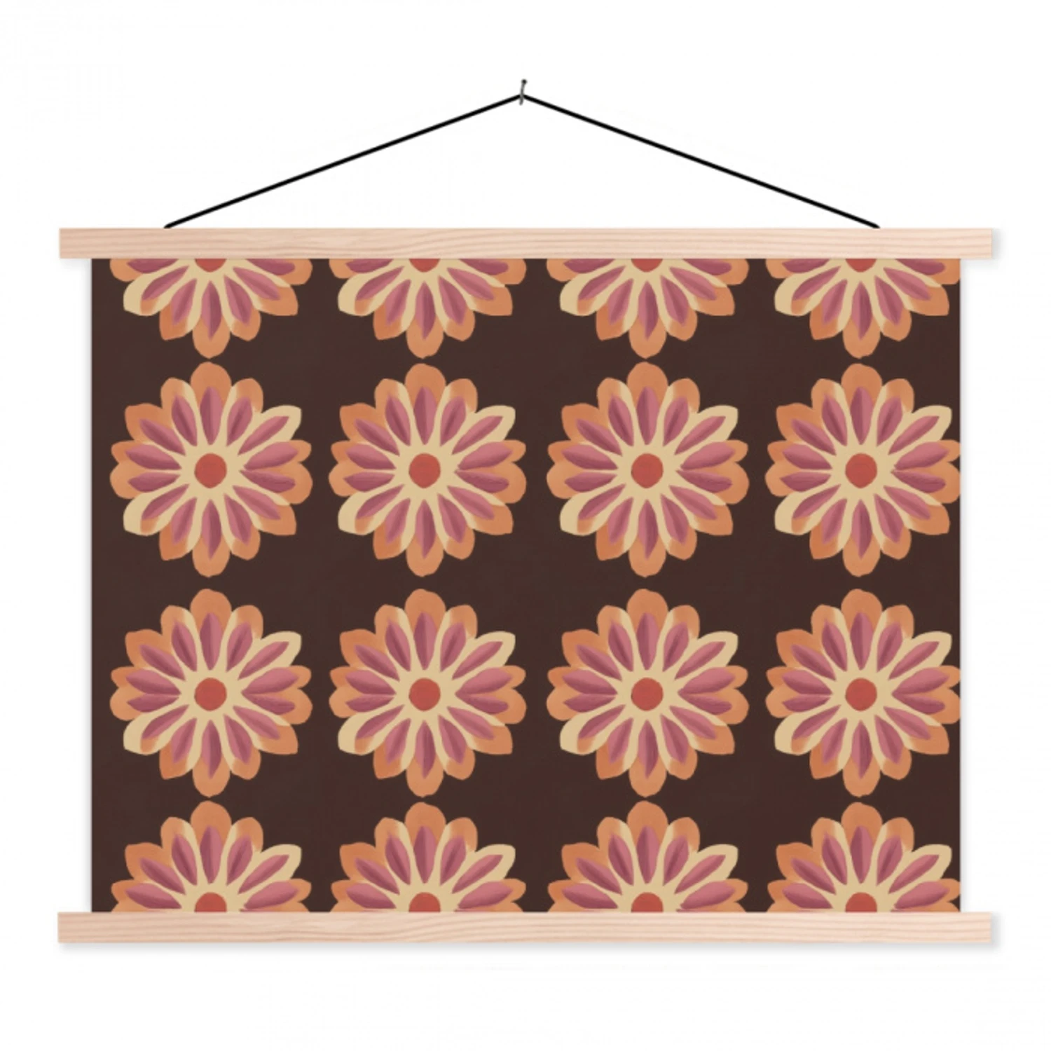 Bloemen - Patroon - Bruin textielposter latten blank klein 122 -3d