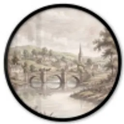 Dorp - Brug - Uitzicht - Groen Fotolijst rond zonder passe partout klein -3d