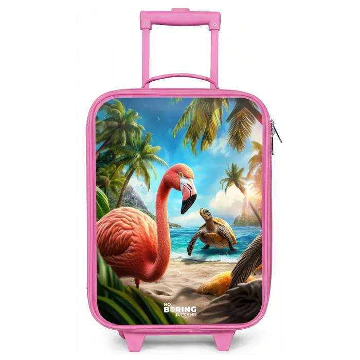 Flamingo en schildpad op tropisch strand Kinderkoffer - Roze klein -zz3dotto