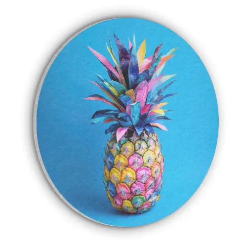 Ananas - Blauw - Tropisch - Vrolijk Akoestische PET Vilt - Rond klein -3d