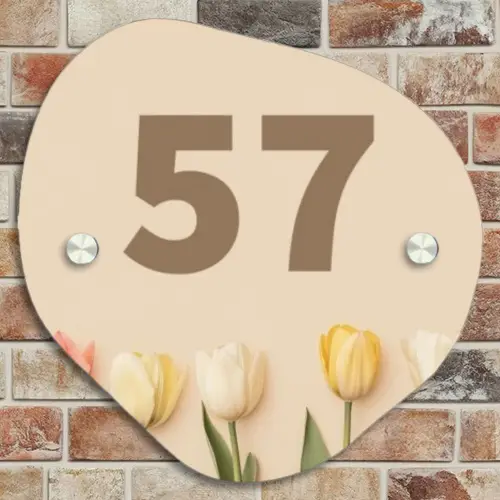 Gekleurde tulpen beige achtergrond - Traditioneel Naambord Organisch middel -sfeer10