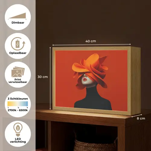 Oranje - Hoed - Vrouw Light Box met batterij (Wandlamp) middel -USP_websiteoverzichtNL