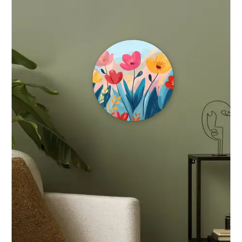 Illustratie - Bloemen - Kleurrijk Wandcirkel kunststof plaat 5mm dik klein -sfeer3