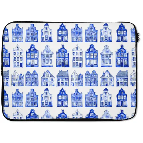 Patroon - Huizen - Blauw laptophoes neopreen klein 279 -zkaufland3dotto