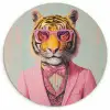 Tijger - Strik - Jasje - Roze Wandcirkel kunststof plaat 5mm dik klein -3d