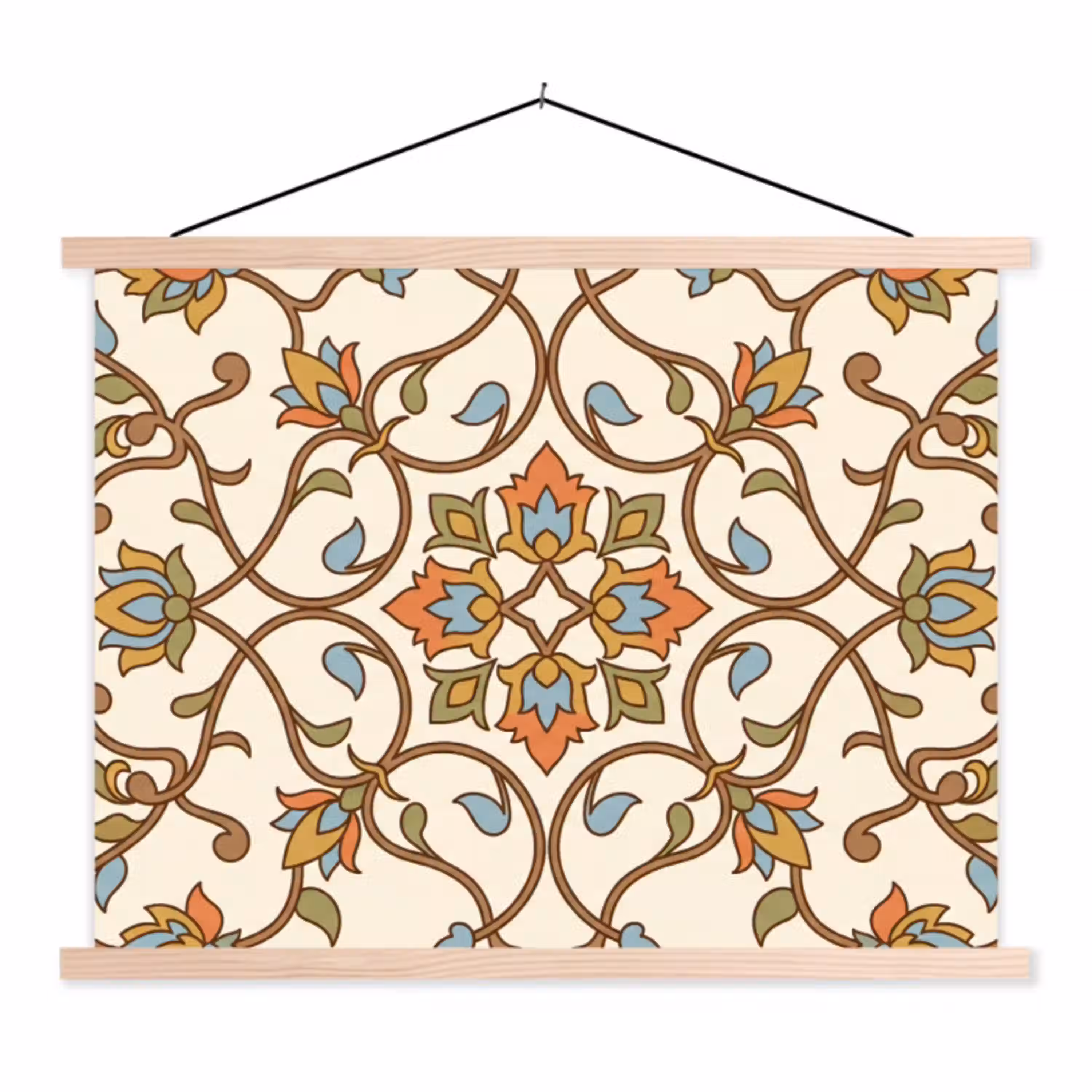 Patroon - Bloemen - Ornament - Kleurrijk textielposter latten blank klein -3d