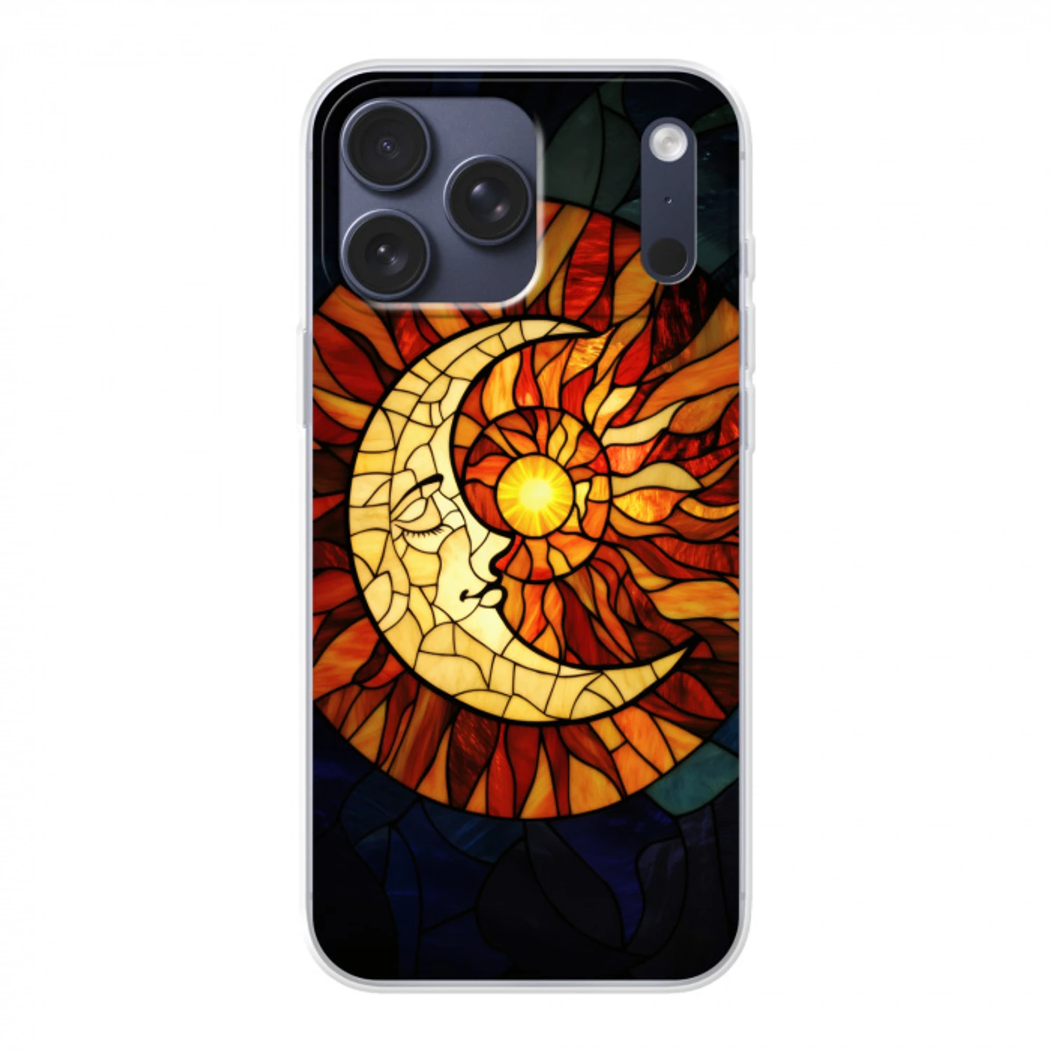 Mozaïek - Glas - Maan - Donkerblauw Telefoonhoesje iPhone 17 Pro Max klein -3d