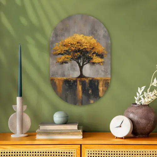 Boom - Bladeren - Goud - Abstract Wandcirkel Ovaal Forex klein -sfeer2