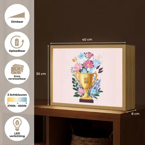 Trofee - Best Mom - Bloemen - Kleurrijk Light Box met batterij (Wandlamp) middel -USP_websiteoverzichtNL