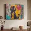 Graffiti - Meisje - Ballon - Street art Textielframe zwart klein -sfeer3