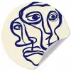 Lijntekening - Overlappende gezichten - Donkerblauw Wandcirkel behangsticker klein -3d