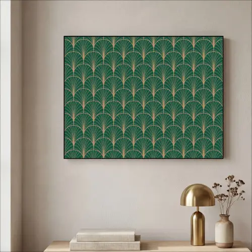 Patroon - Groen - Goud - Symmetrisch Textielframe zwart klein 947 -sfeer2