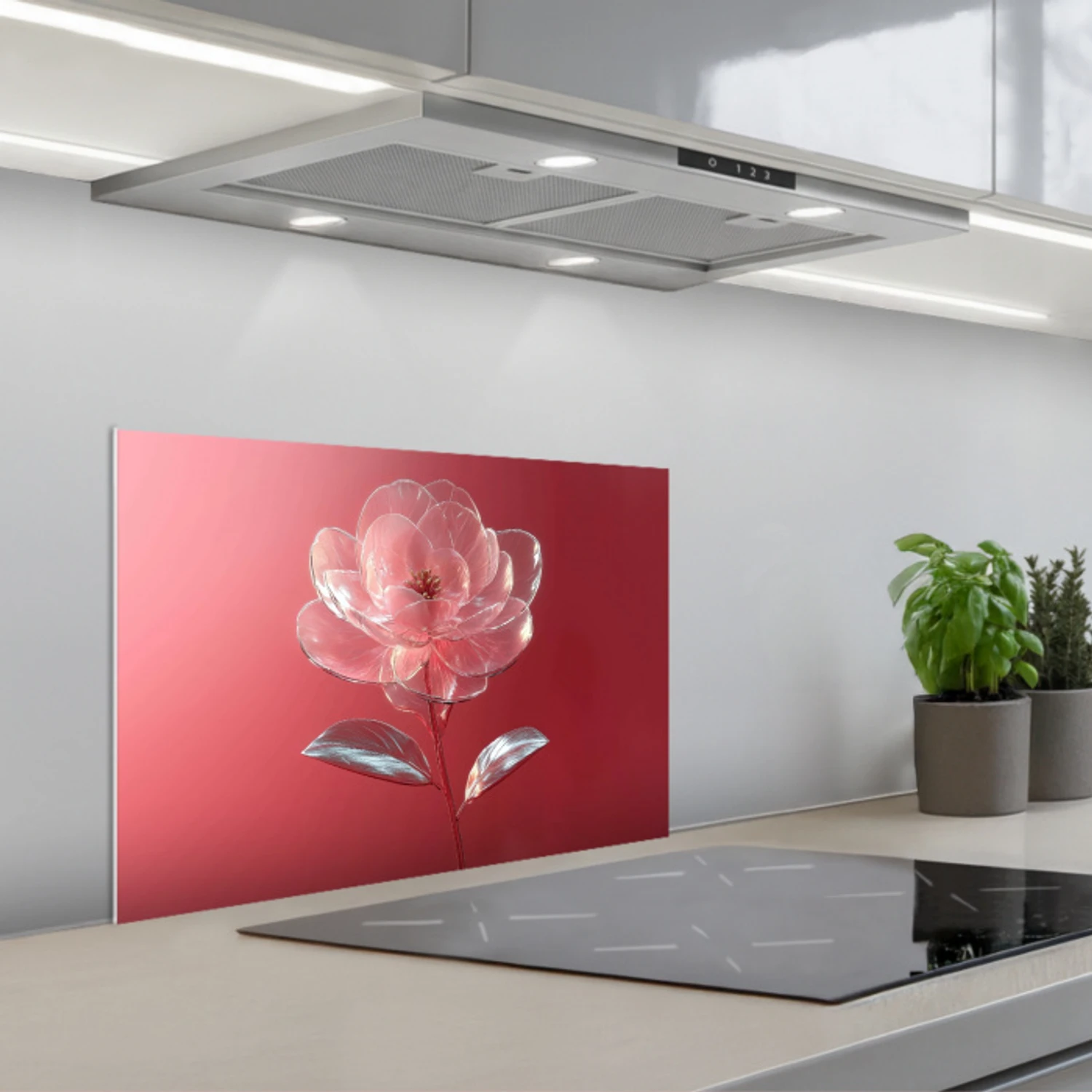 Sierlijk - Bloem - Roze - Glazen keuken achterwand spatscherm klein -3d_schuin