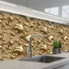 Druppels - Organisch - Goud keuken achterwand 2 middel 871 -3d_schuin